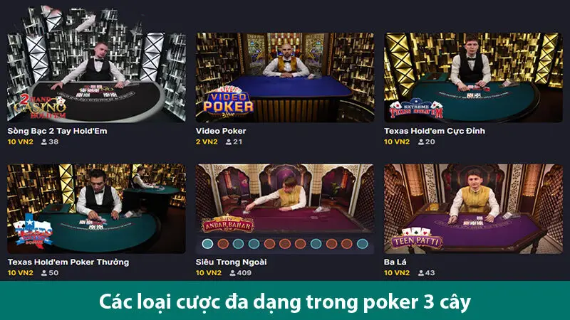 Tìm hiểu chi tiết cách đánh poker 3 lá và các loại cược trong trò chơi